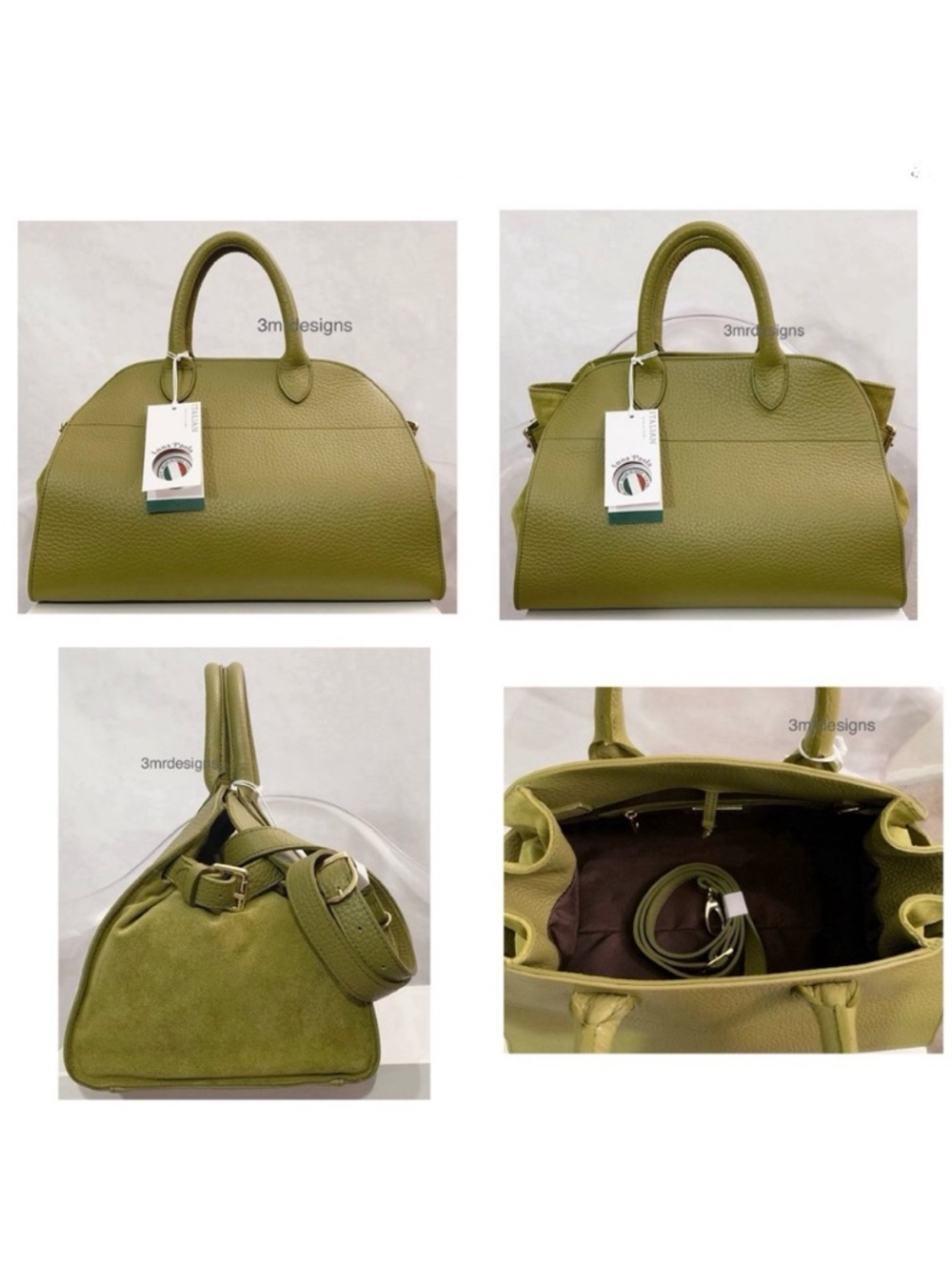 NWT Anna Paola Moss Green Italian Leather & Suede Large Purse/ Crossbody Bag